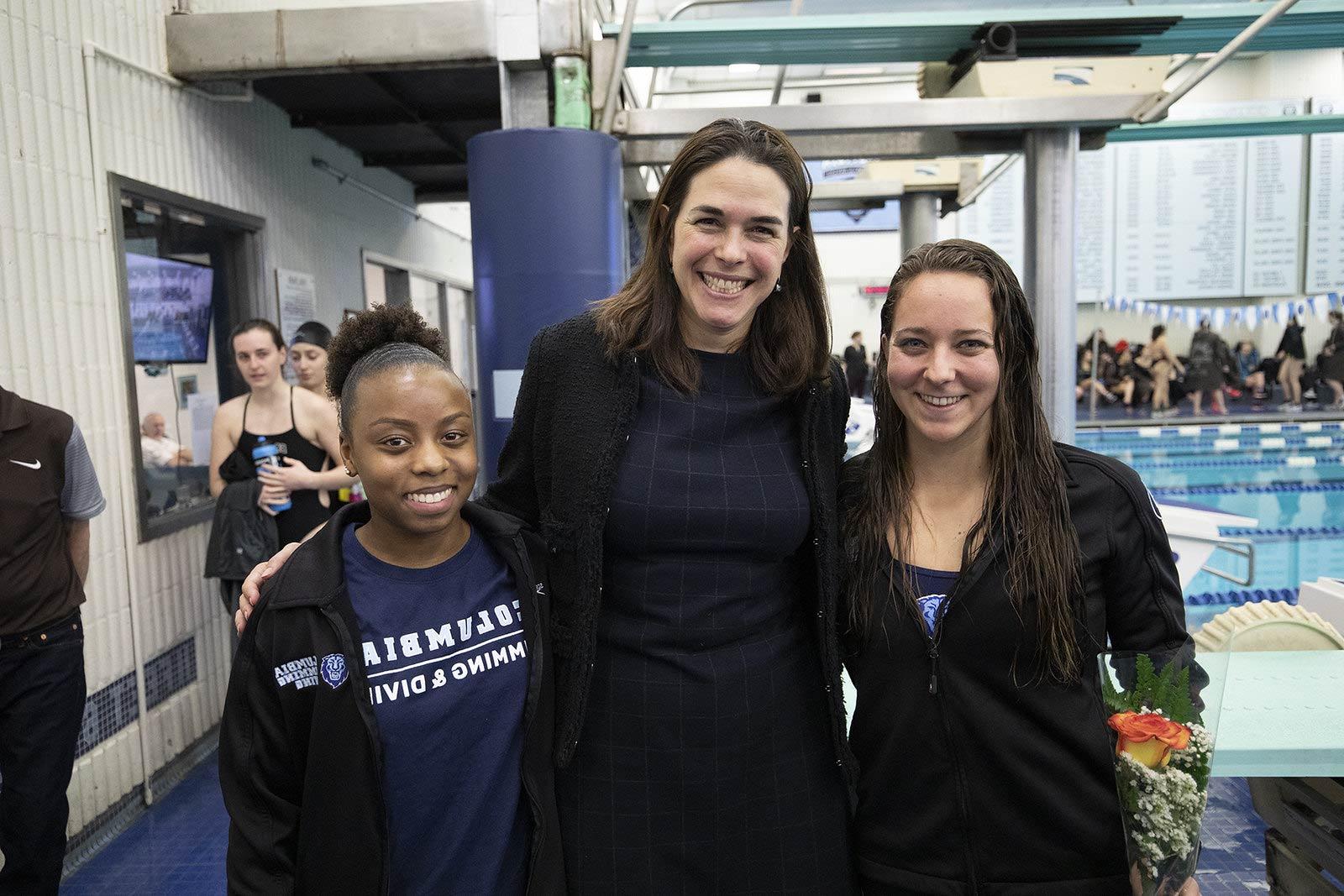 Swimmers with President Beilock